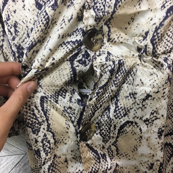 Snakeskin Button Down Mini V Neck Flare Dress - Picture 7 of 8